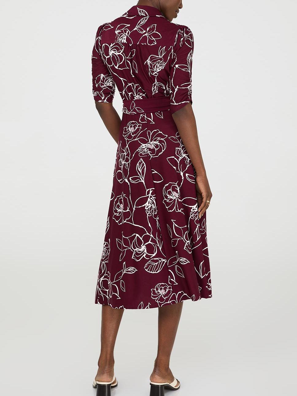 Floral Print Button-Front Midi Dress With Pockets