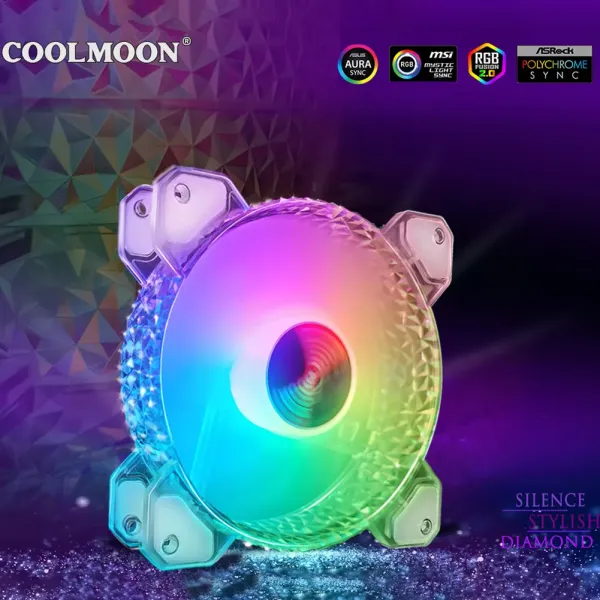 COOLMOON 12cm 6pin Cooling Fan PC Computer Case RGB Fan,Colorful lights, quiet fan operation, enhance heat dissipation