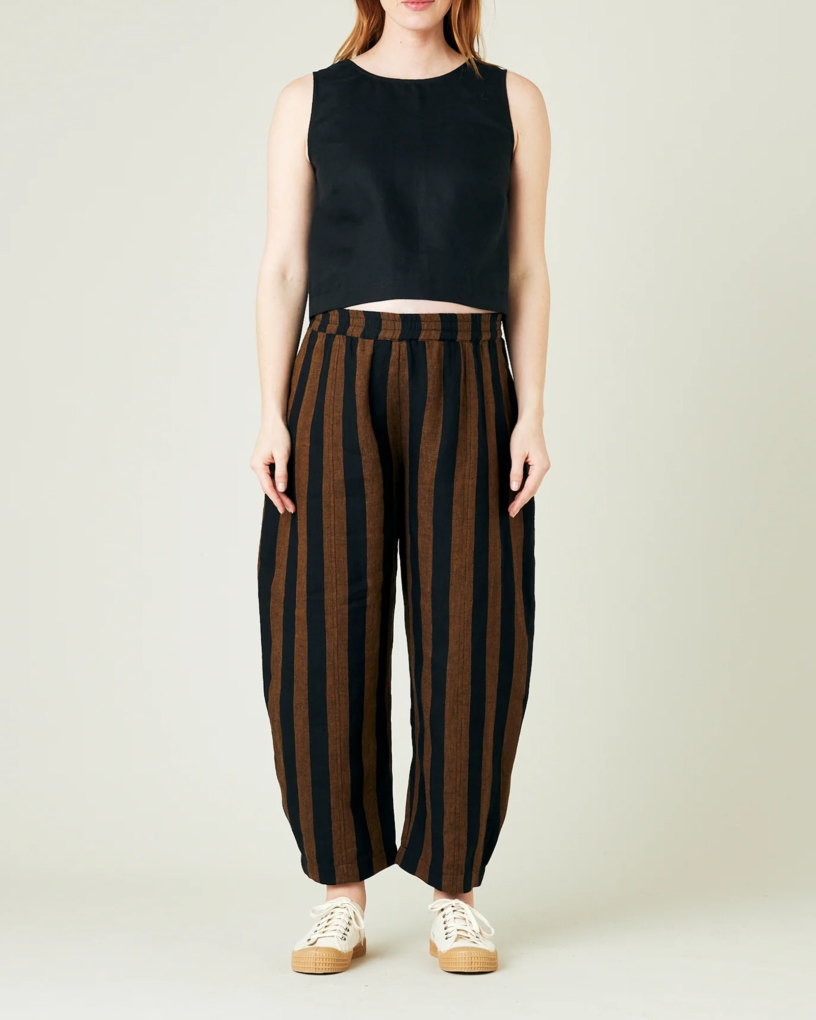 RUST AND BLACK STRIPE LINEN TROUSERS