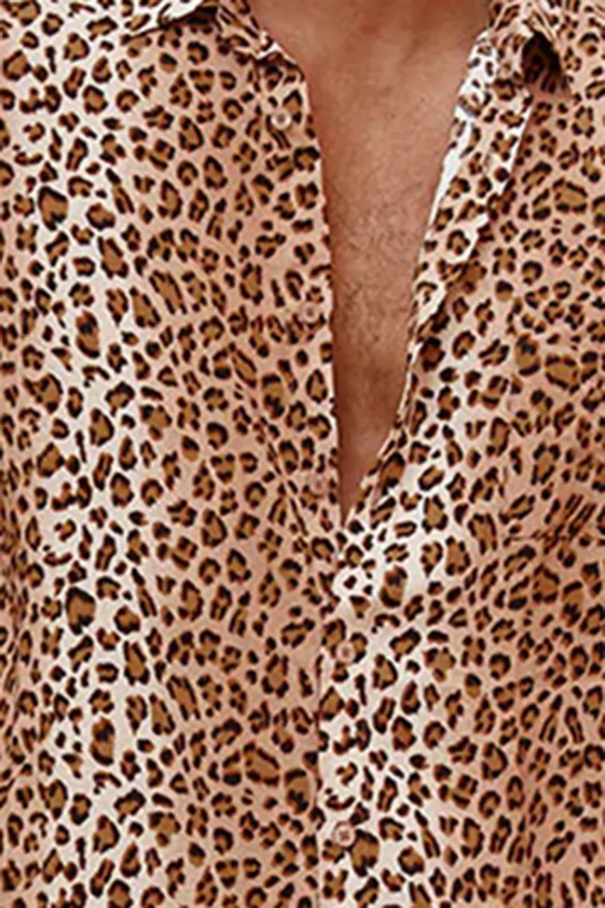 LEOPARD PRINT MEN'S SHORT SLEEVE SHIRT