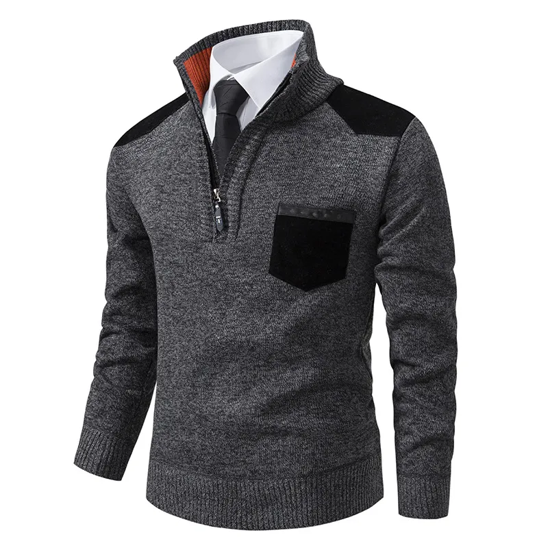 Men's Retro Zipper Stand Collar Contrast Color Pullover Sweater