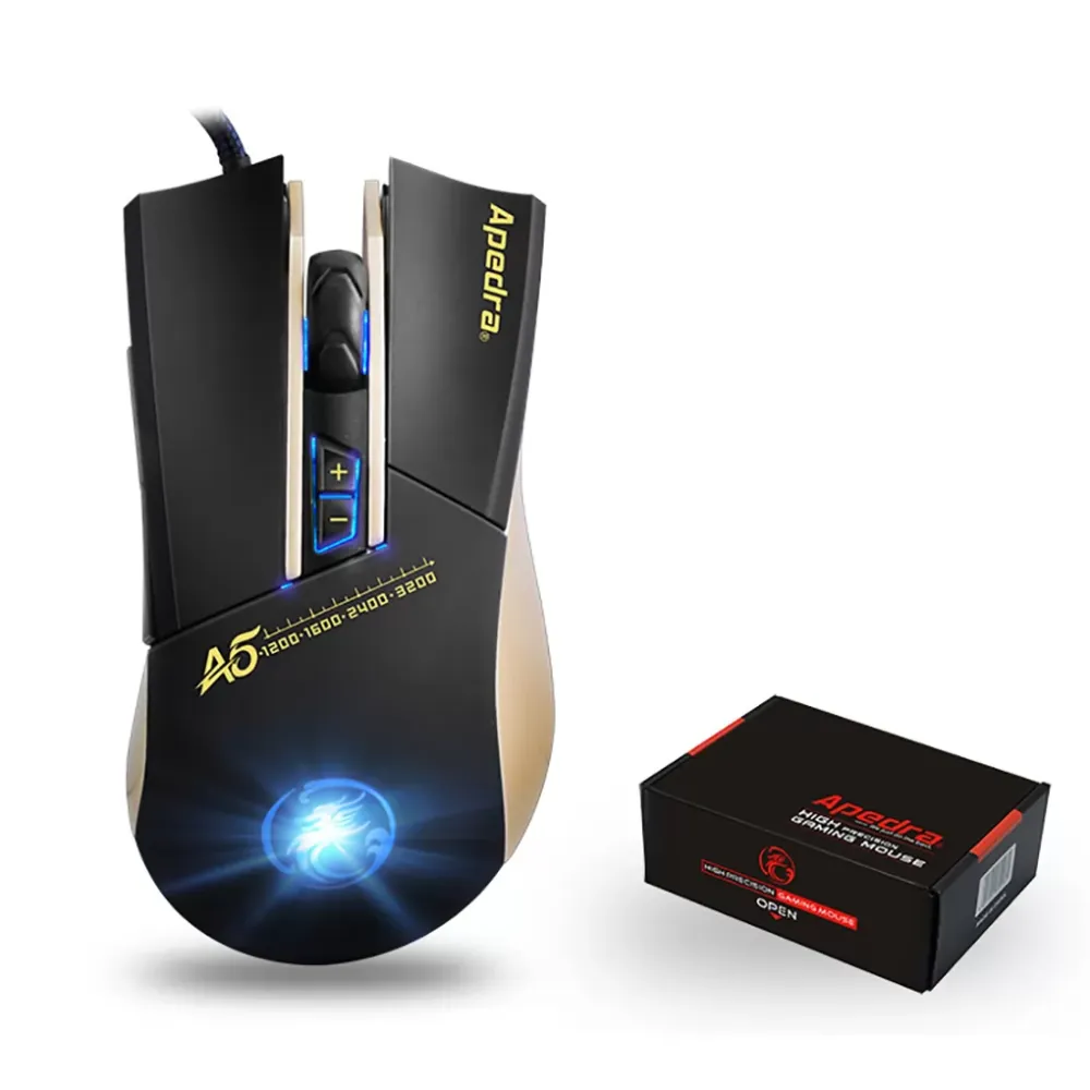 Ergonomic design 3200dpi 6-key programmable professional game mouse, led 4-color breathing lamp, suitable for laptop and pc