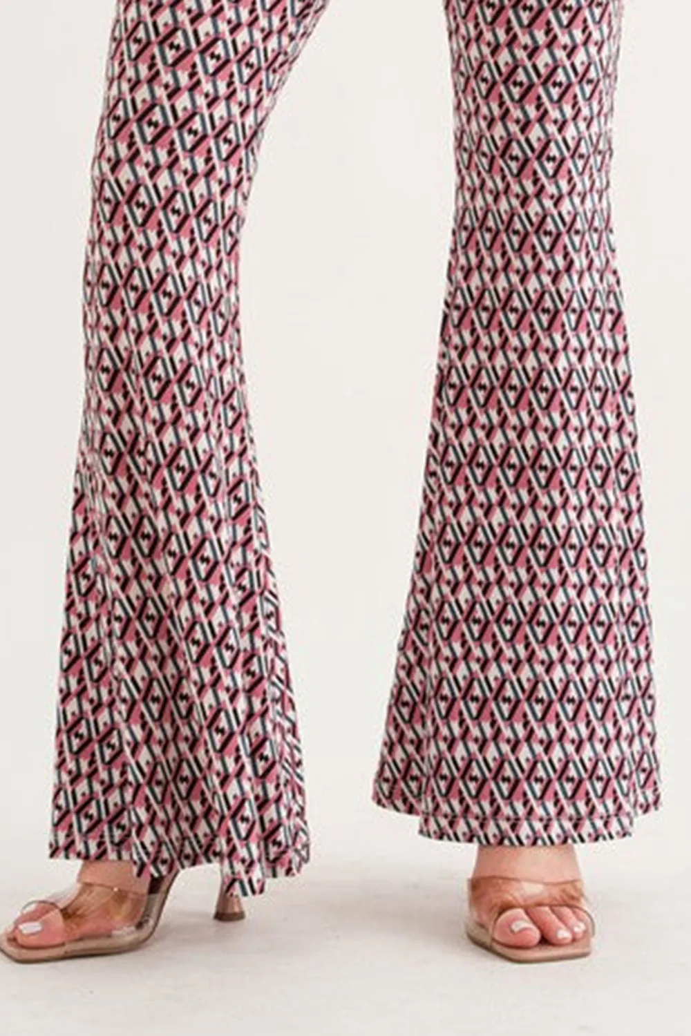 PINK GEOMETRIC PRINT WIDE-LEG PANTS