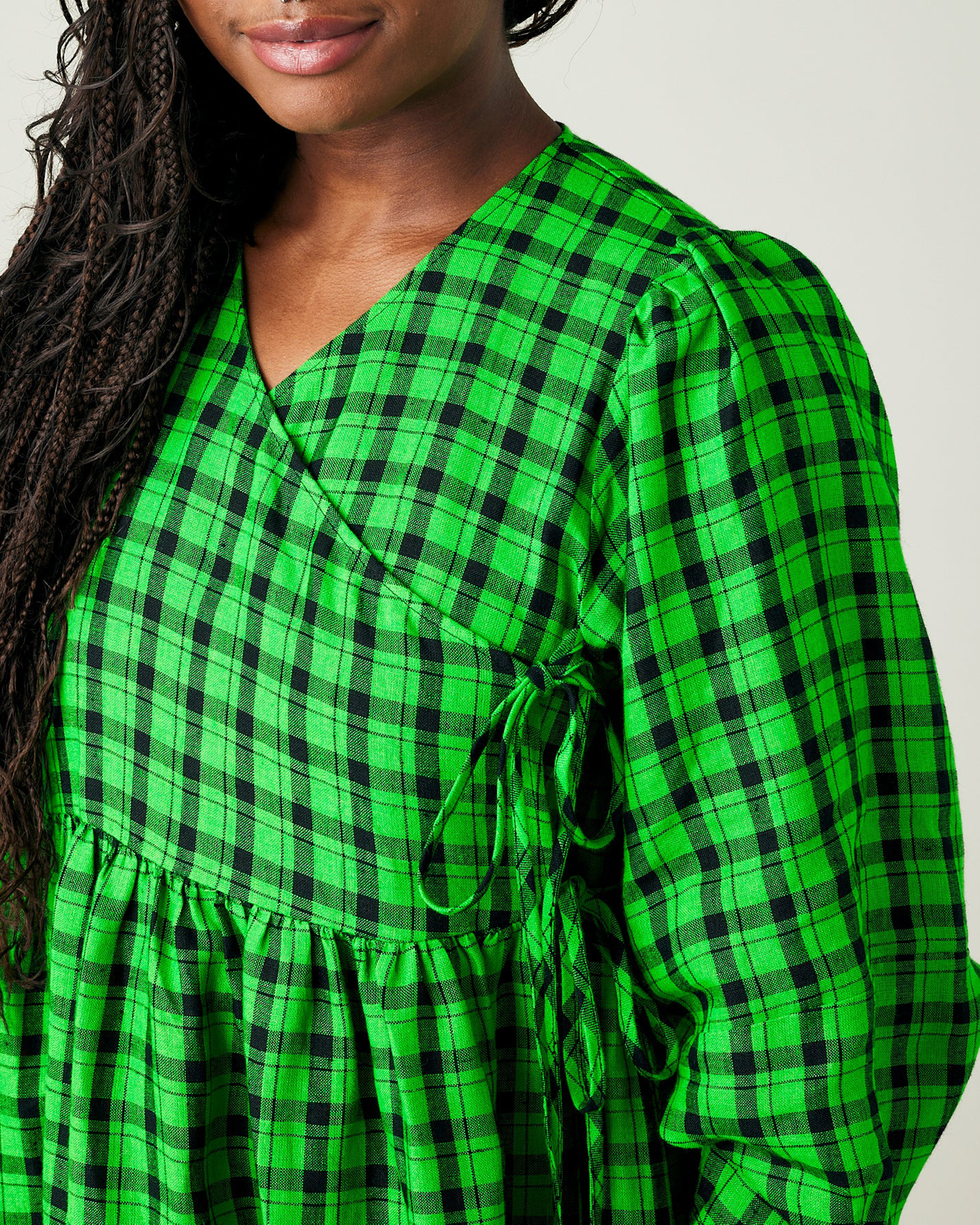 BLACK & GREEN CHECK LINEN DRESS