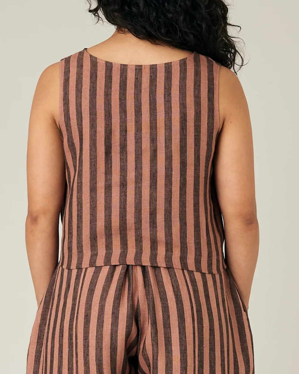 BISCUIT STRIPE LINEN TOP