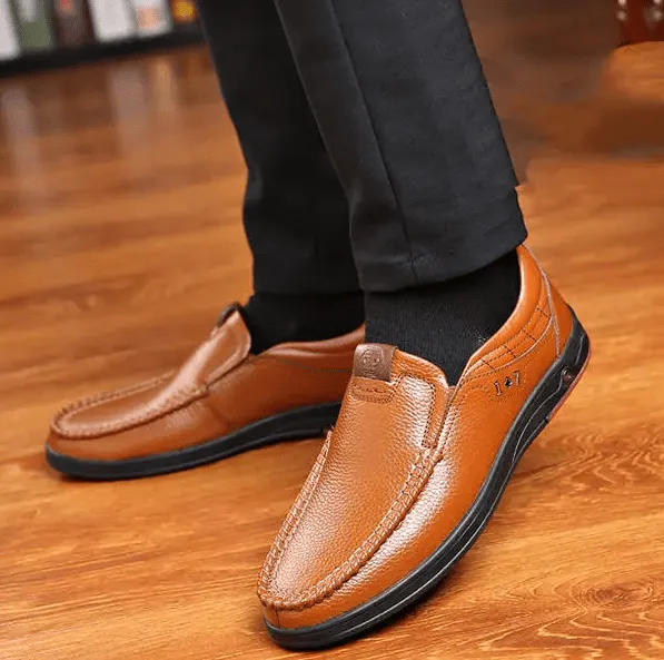 Mens Leather Soft Insole Casual Business Slip On Loafers