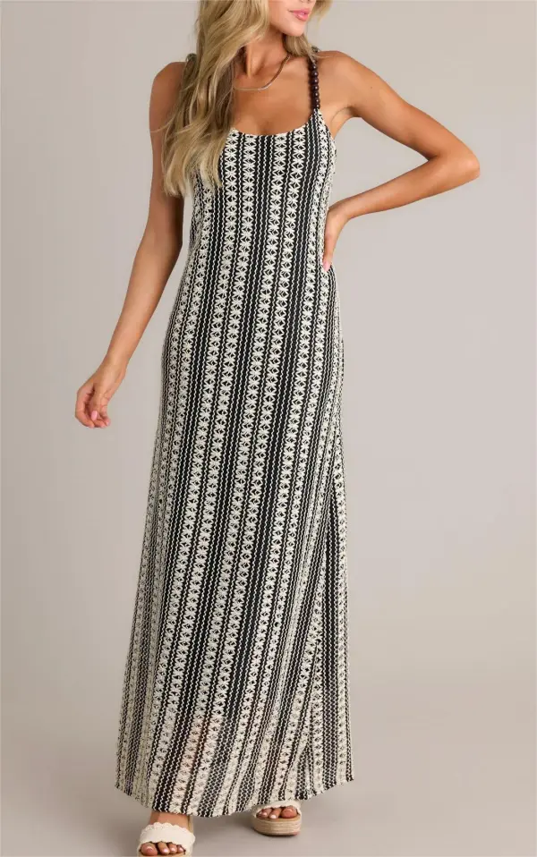 REGAL RHAPSODY 100% COTTON BLACK STRIPE KNIT MAXI DRESS