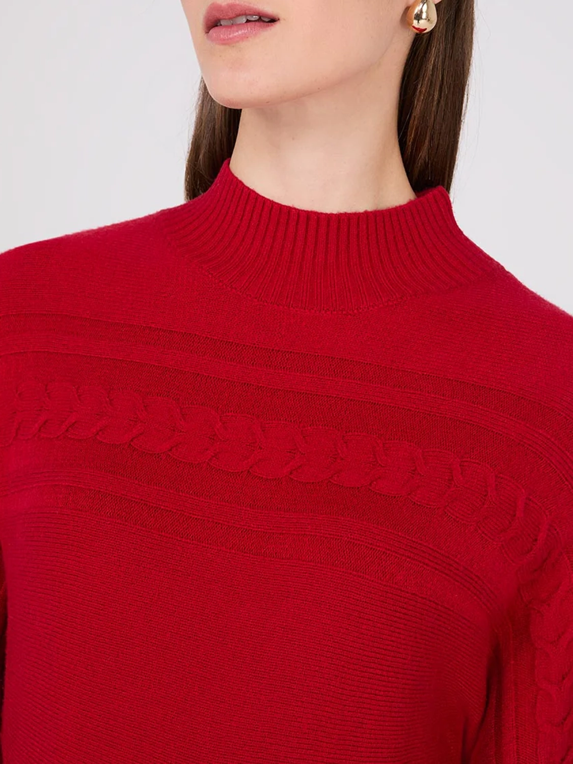 Cable Knit Mock Neck Dolman Sleeve Sweater