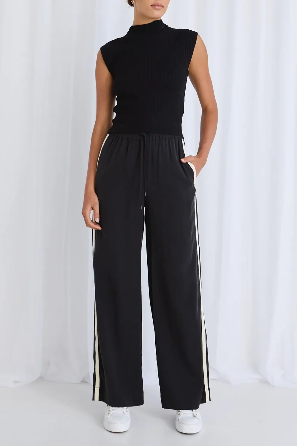 Townie Black Stripe Side Tape Wide Leg Pants