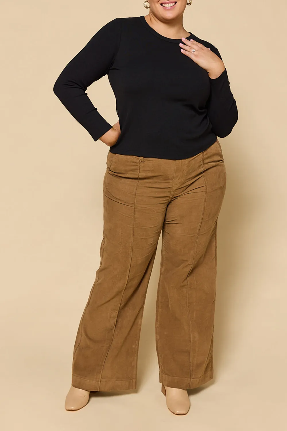 Adrift Wide Leg Brushed Cotton Pant in Camel