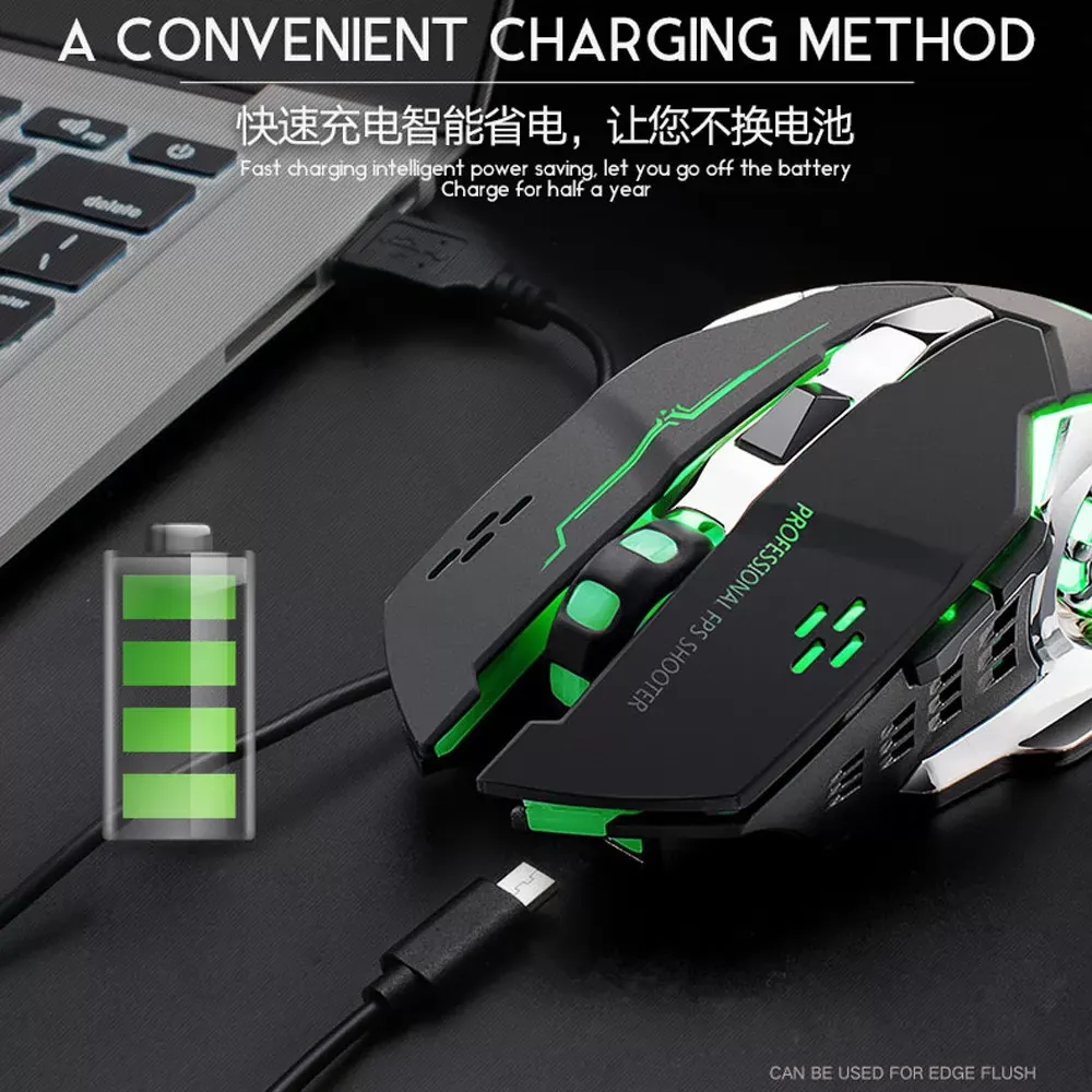 Rechargeable X8 Wiress Silent LED Backlit USB Optical Ergonomic Gaming Mouse Pc Desktop Office Entertainment Laptop Accessorie