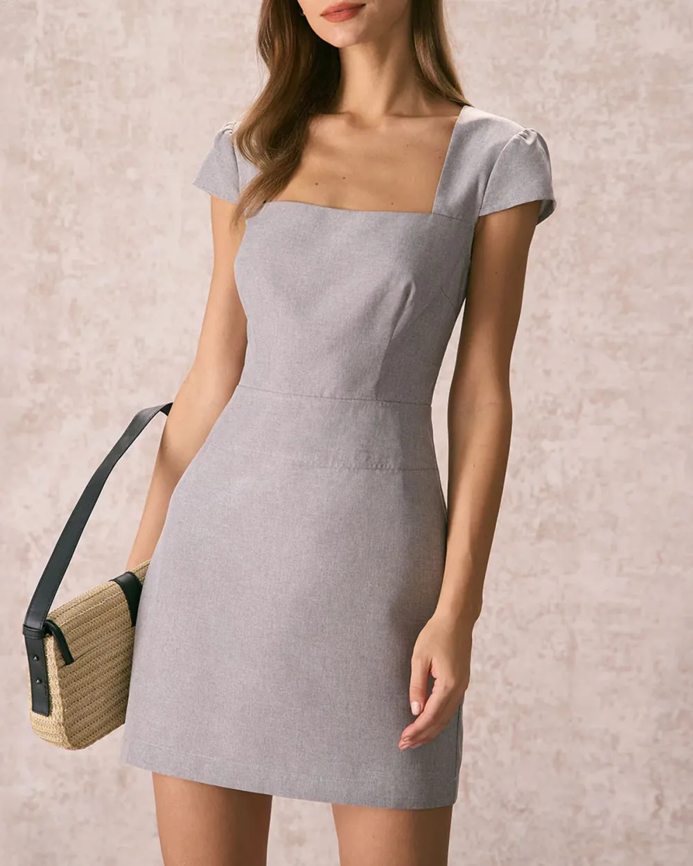 White grey square collar suit dress