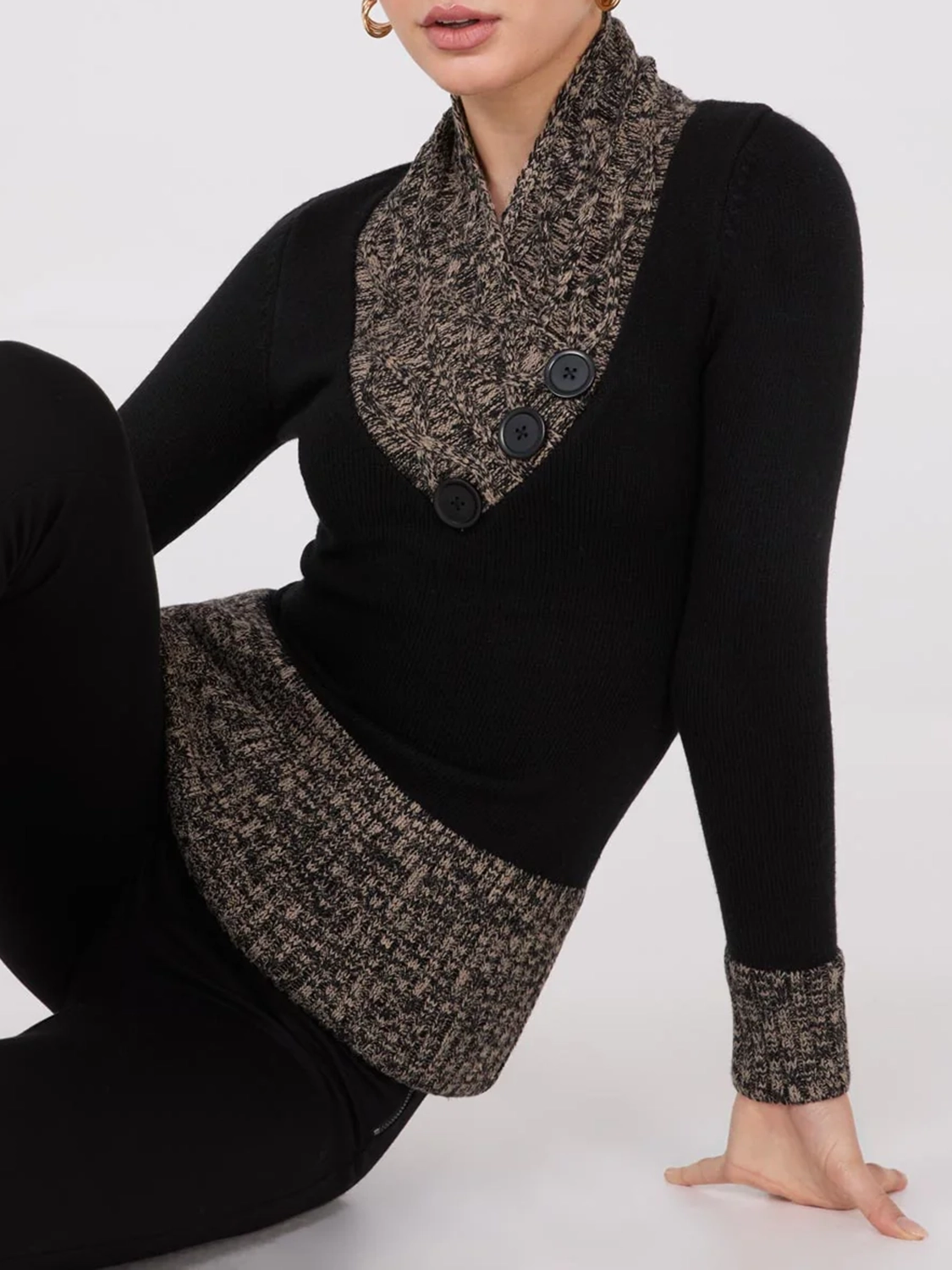 Contrast Cowl Neck Tunic Sweater