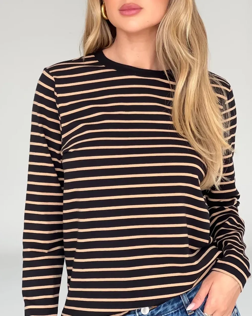 Melrose Long Sleeve Stripe Boyfriend Tee