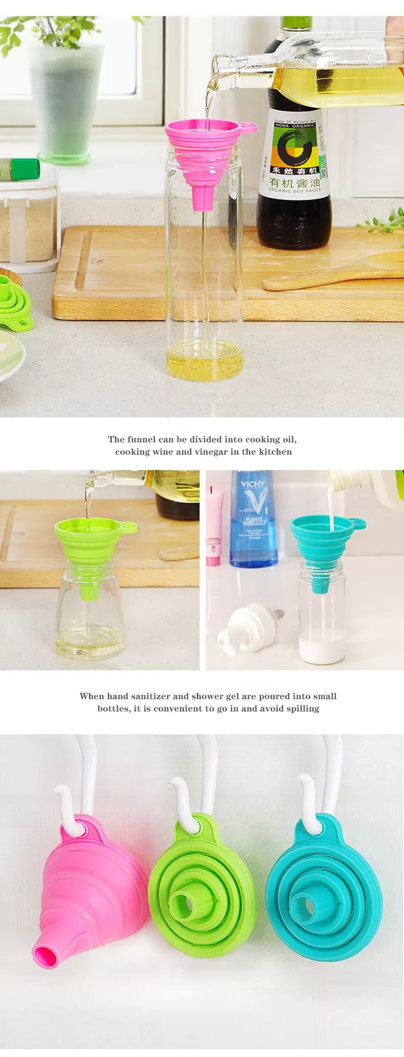 Kitchen Tool DIY Food-Grade Folding Silicone Funnel Household Liquid Dispensing Mini Funnel Random Color