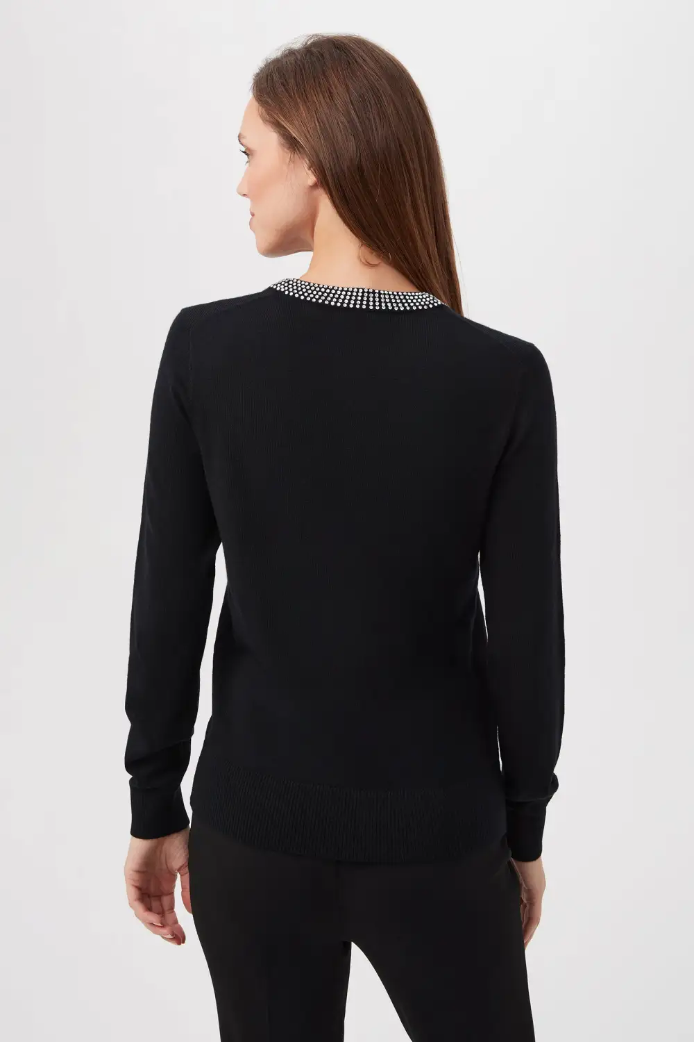 LAELIA RHINESTONE TRIM MERINO WOOL SWEATER