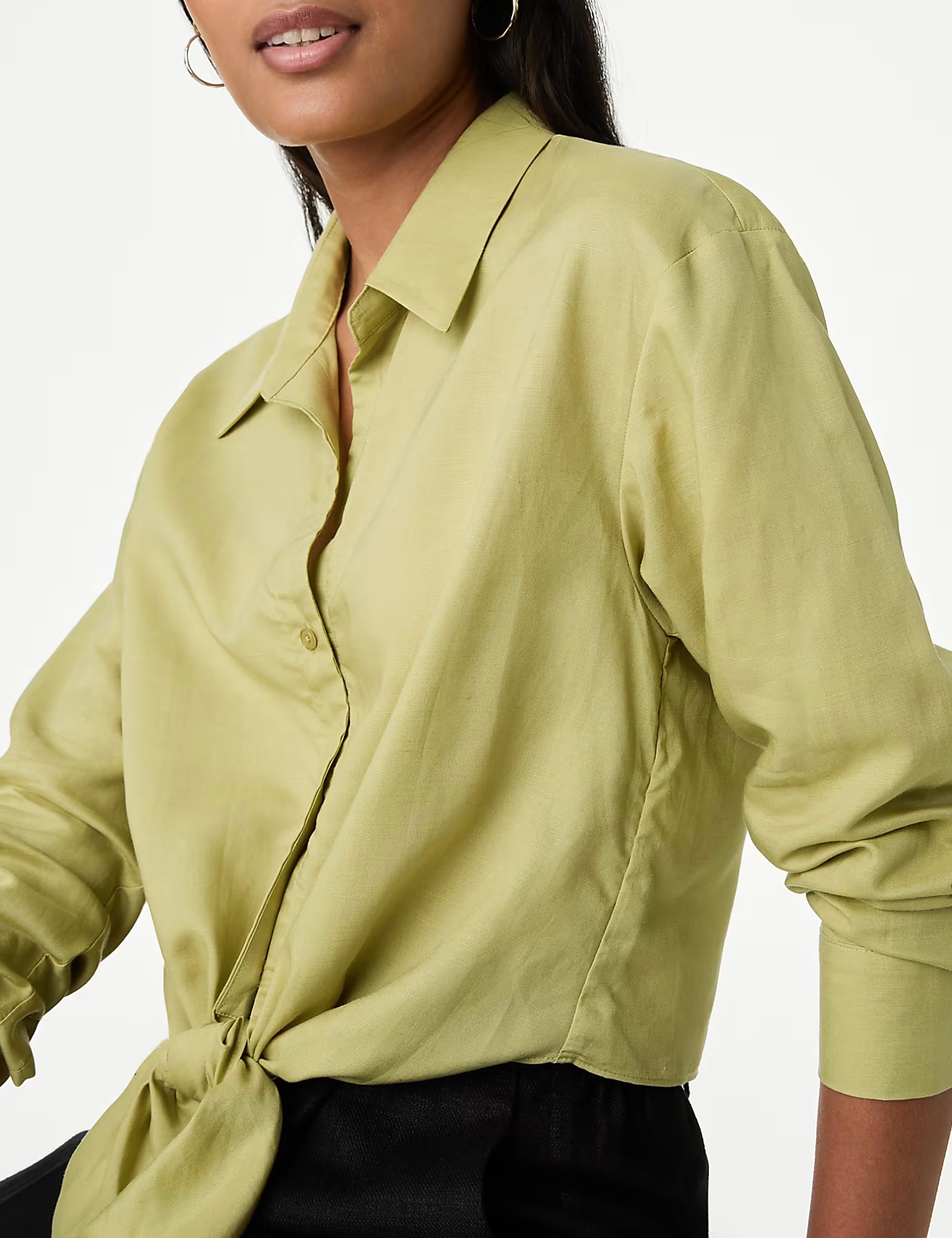 Lyocell Rich Tie Front Shirt with Linen