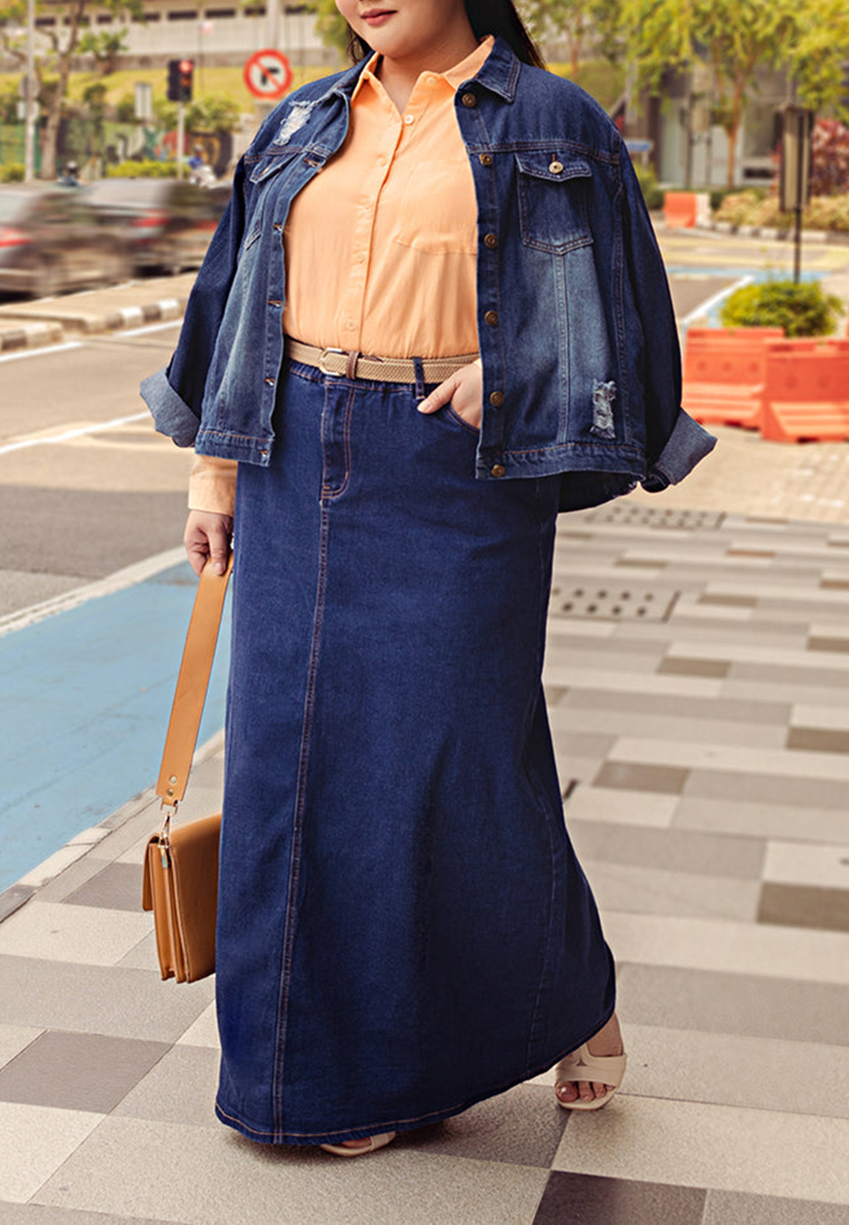 Denim Long A-Line Skirt