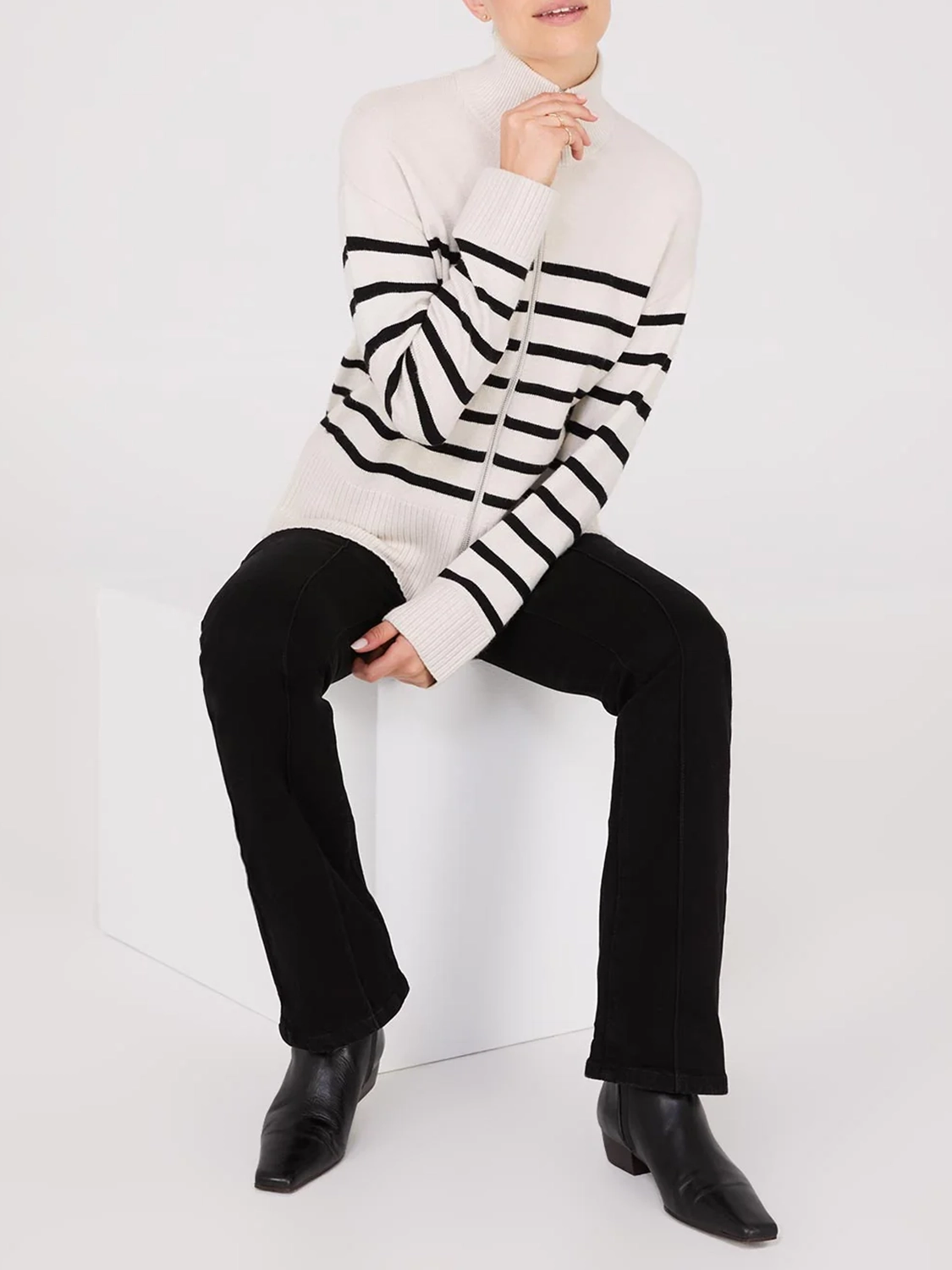 Striped Zip-Front Sweater