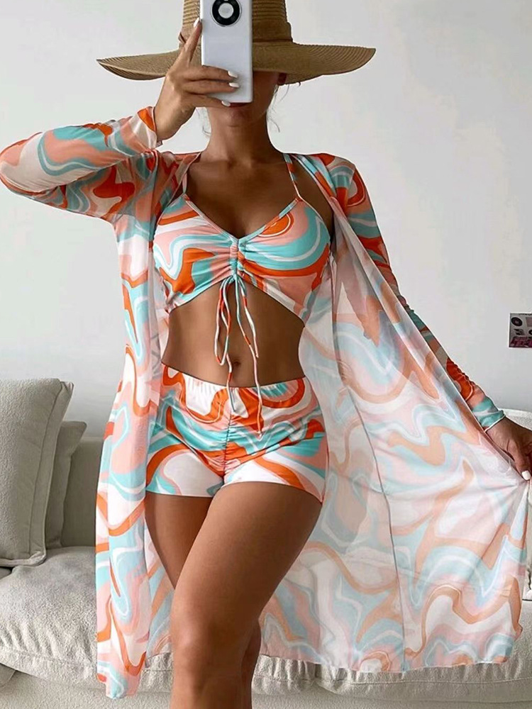 Summer New Bikini Three-piece Printed Swimsuit