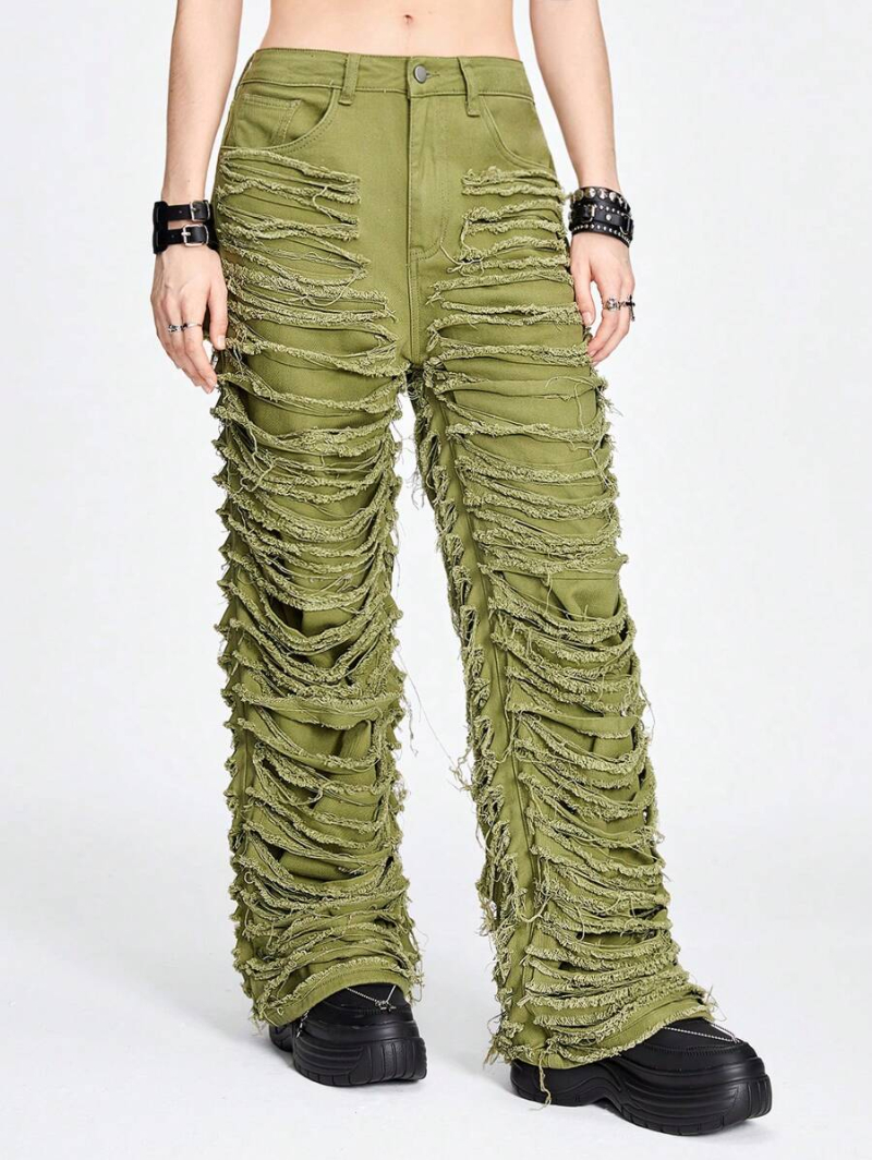 Grunge Punk Flap Pocket Side Cargo Pants Without Belt