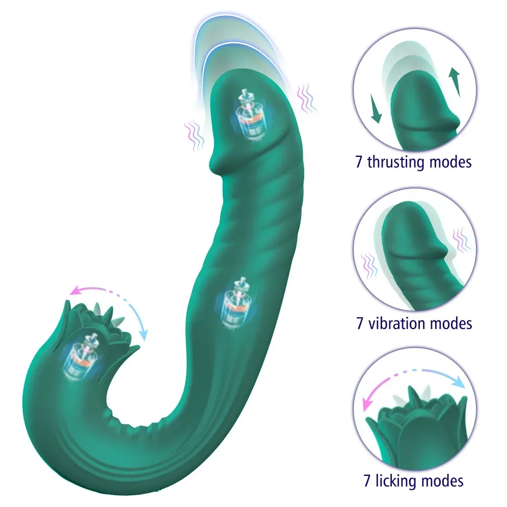 3 In 1 Wearable Vibrator G Spot Thrusting Dildo With 7 Thrusting Vibrating Tongue Licking Modes