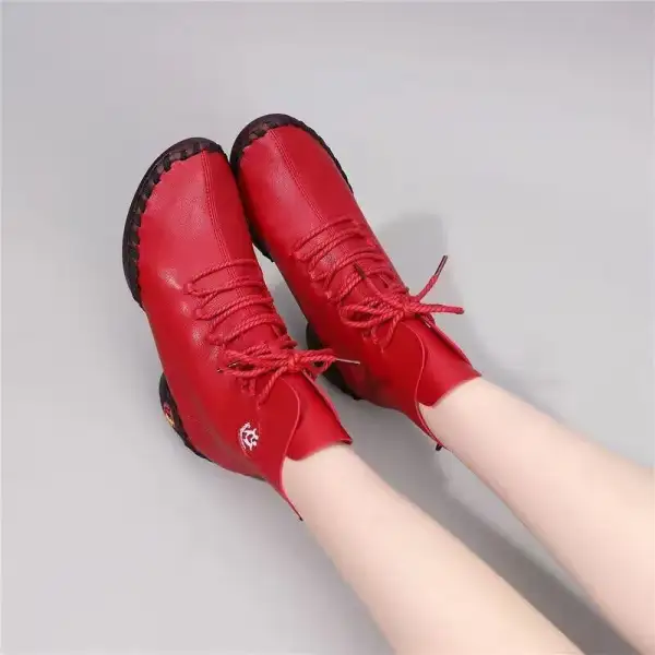 Cilool Lace Up Leather Shoes  Plush Ankle Booties Warm Orthopedic Loafers