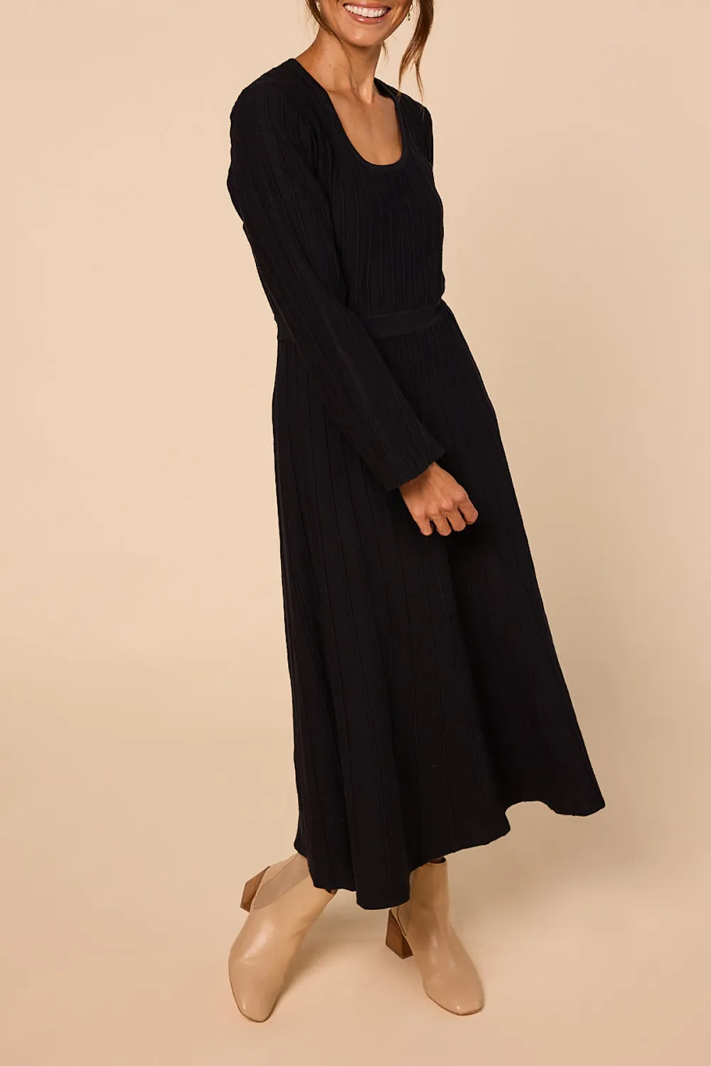 Waisted Knitted Dress in Black