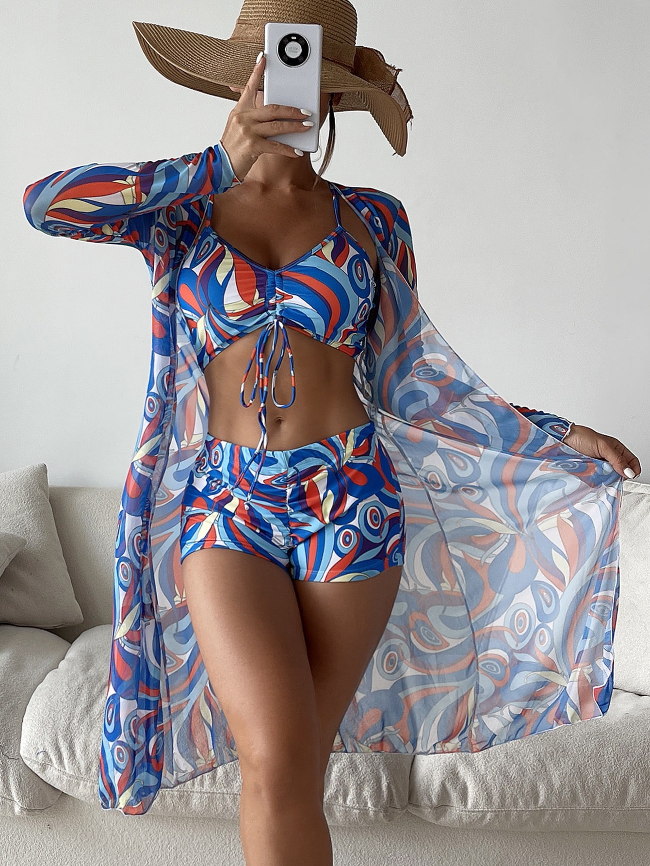 Summer New Bikini Three-piece Printed Swimsuit