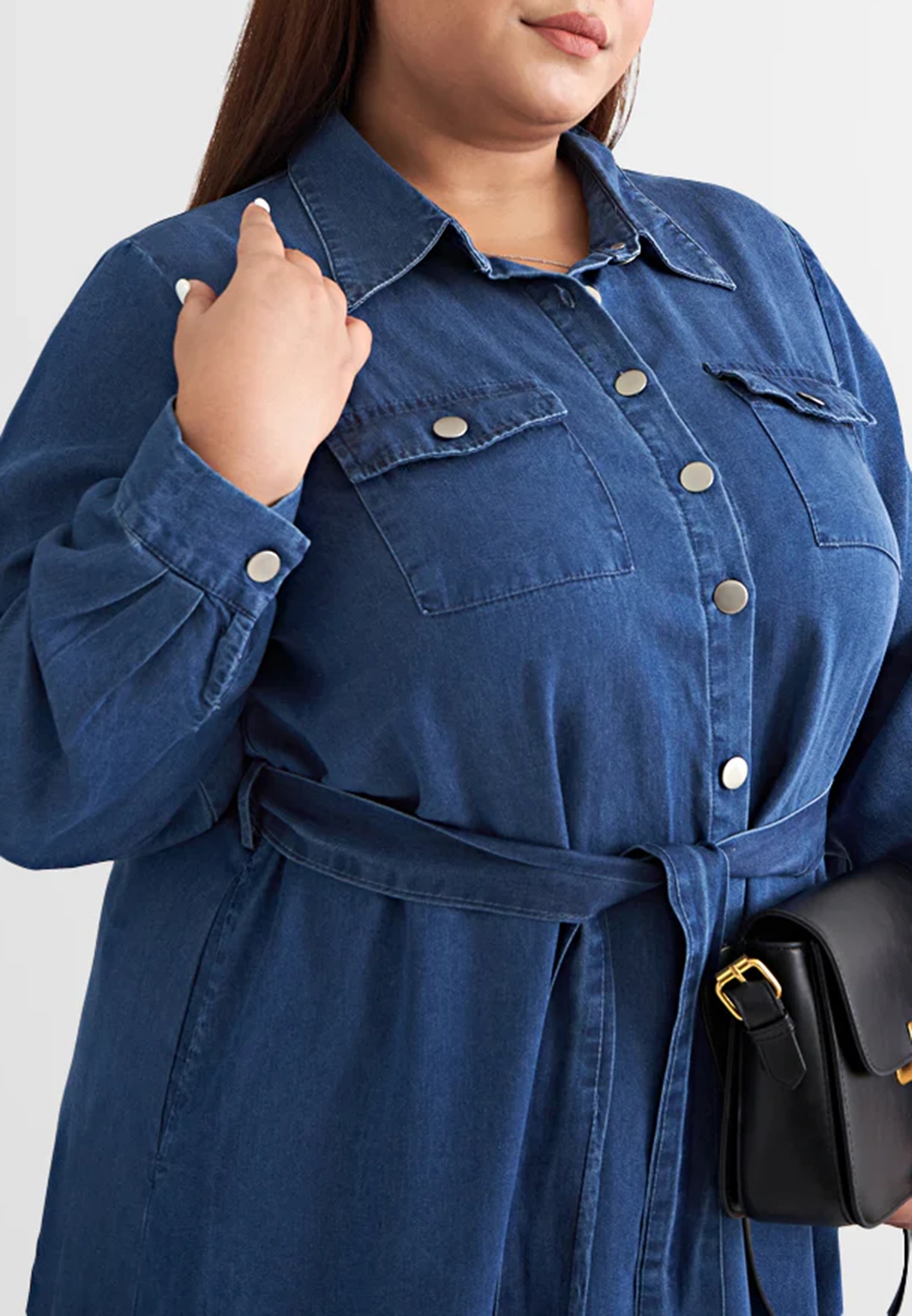 Denim Belted Long Trench Dress