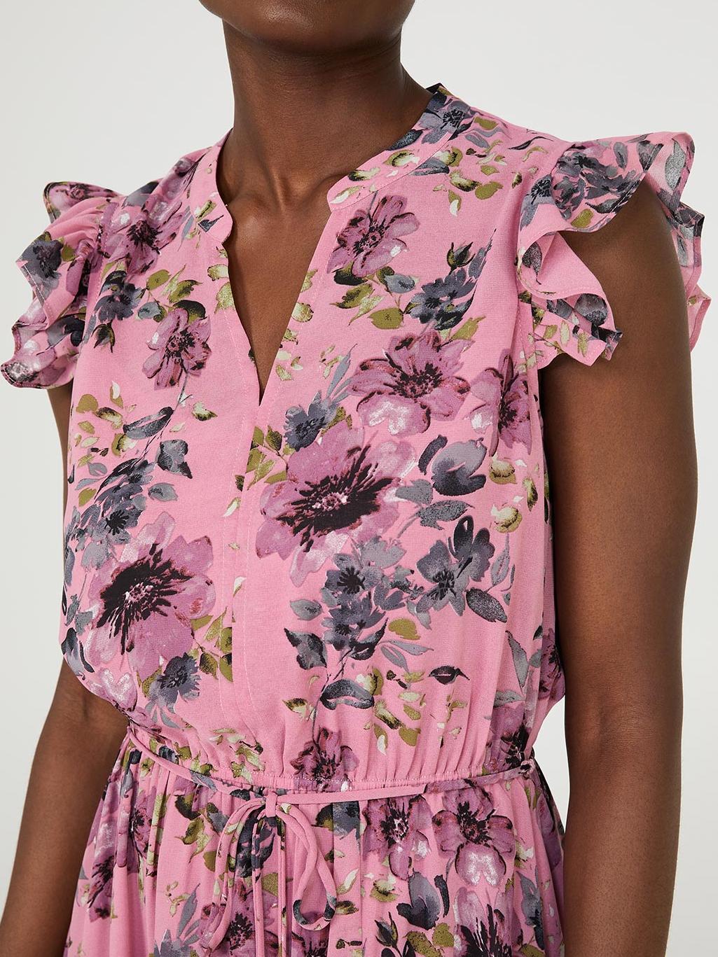 Sleeveless Floral Print Chiffon Midi Dress