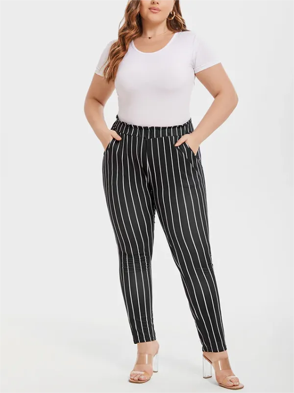 Striped Paperbag Waist Skinny Pants