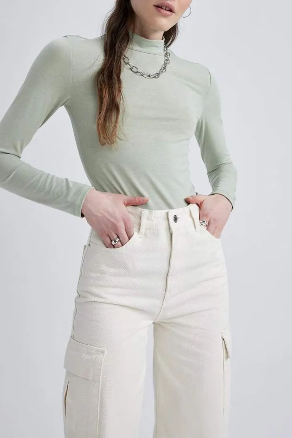 Fitted Half Turtleneck Long Sleeve T-Shirt