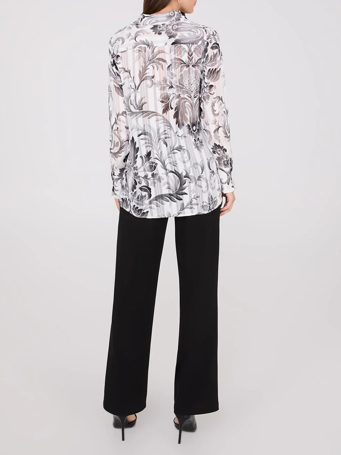 Floral Print Metallic Shadow Stripe Chiffon Blouse