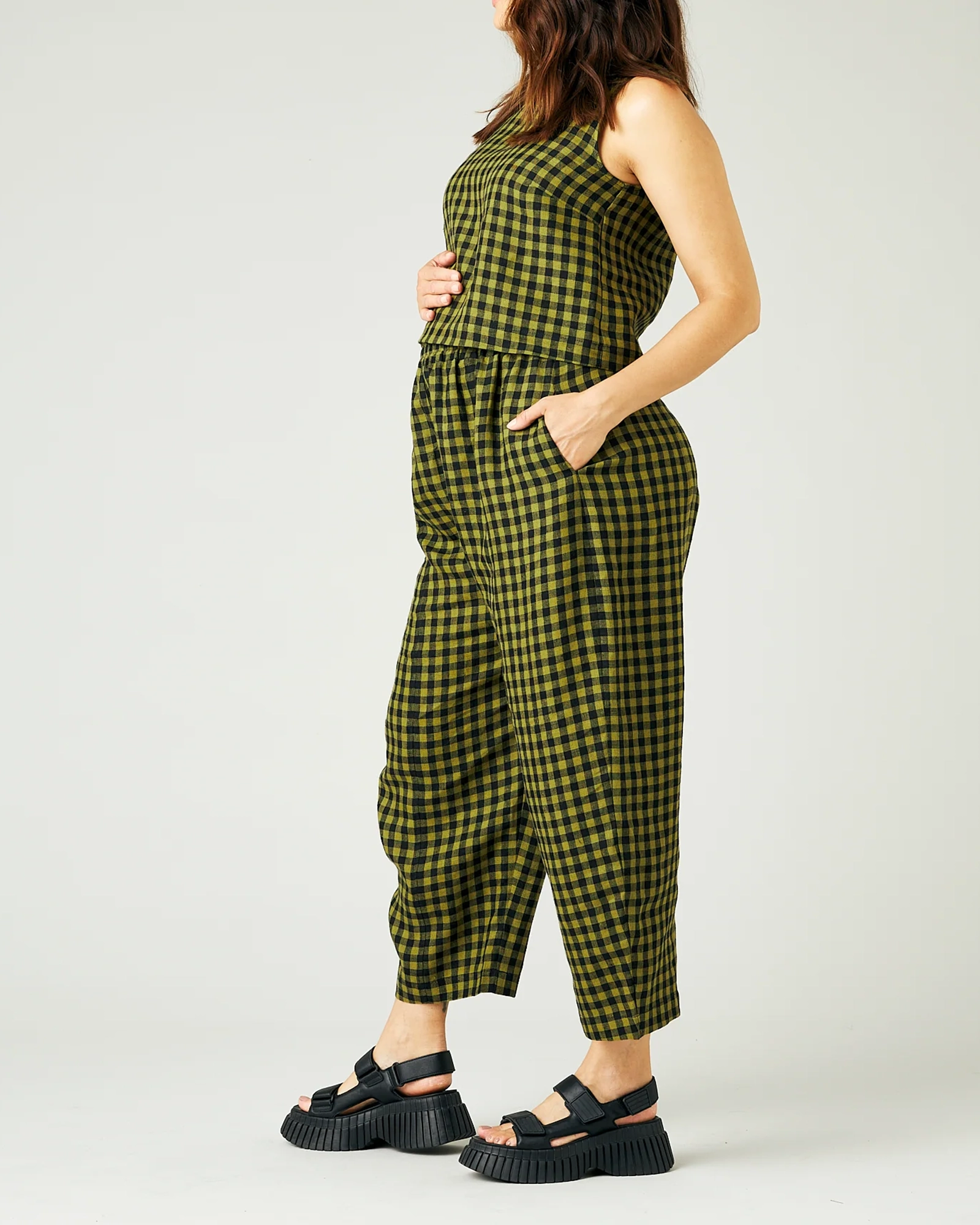 GREEN GINGHAM LINEN TROUSERS