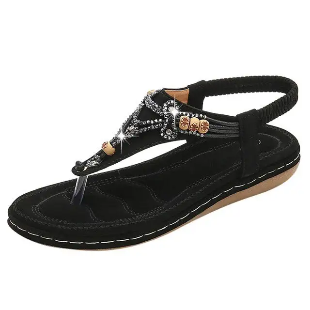 Cilool Bohemia Women Ladies Fashion Crystal Bead Flat  Sandals