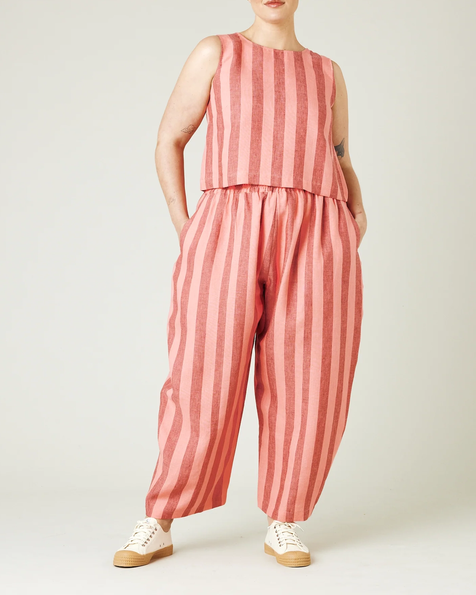 BLUSH STRIPE LINEN TROUSERS