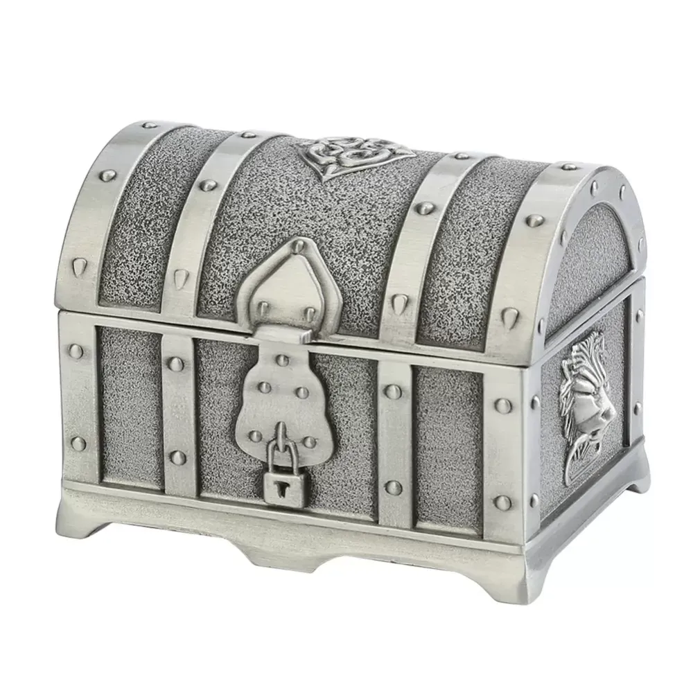 Small Zinc Alloy Antique Vintable Pirate Treasure Chest Jewelry Box Retro Trinket Ring Earring Necklace Storage Holder Case