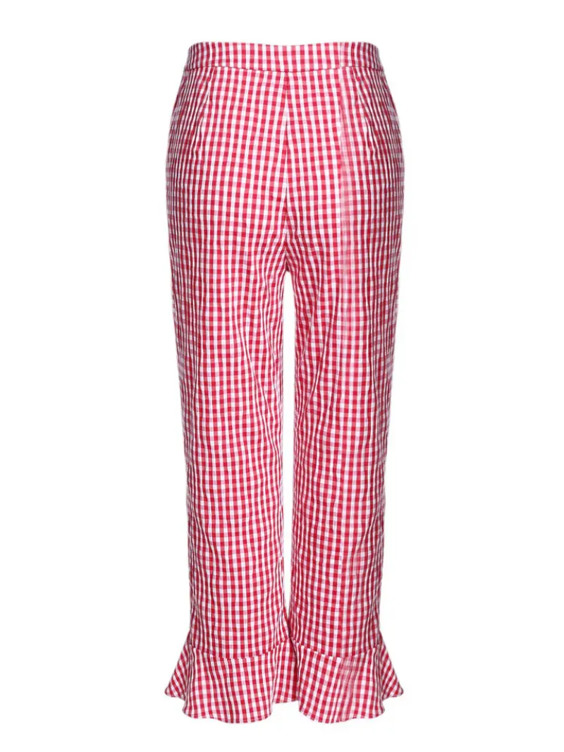 RED CHECKED RUFFLED SPLIT PANTS