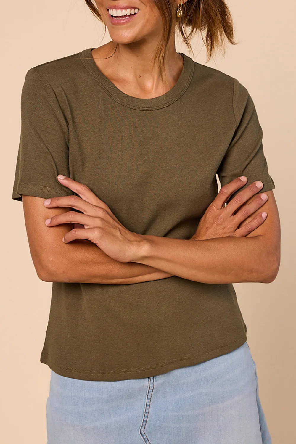 Adrift Ribbed Tee In Khaki