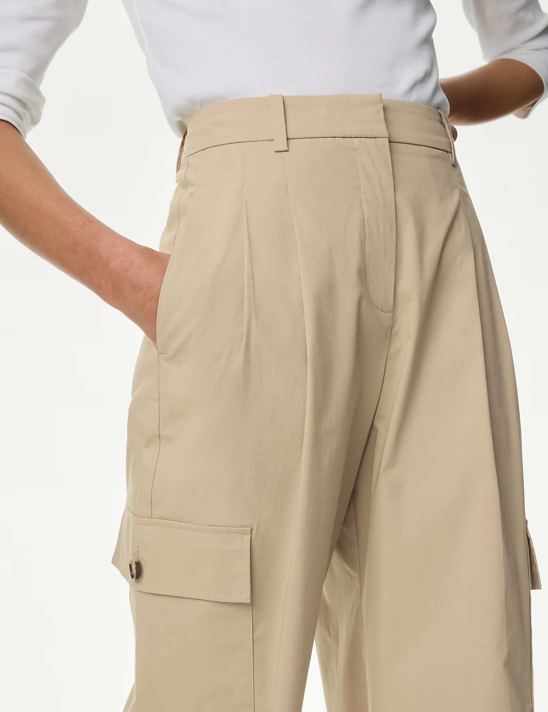 Cotton Rich Cargo High Waisted Trousers