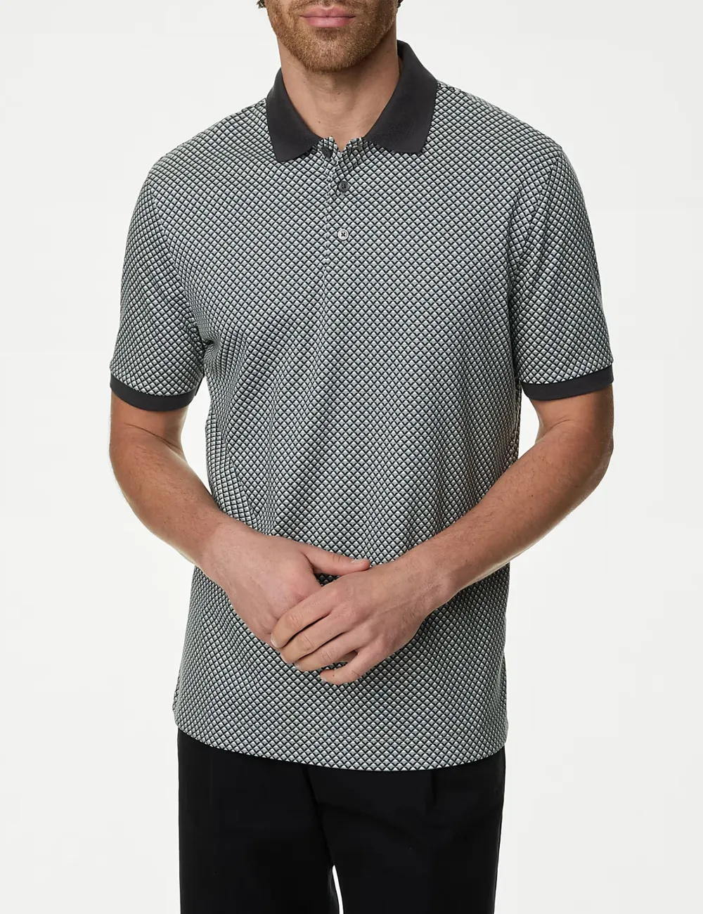 Pure Cotton Geometric Print Polo Shirt