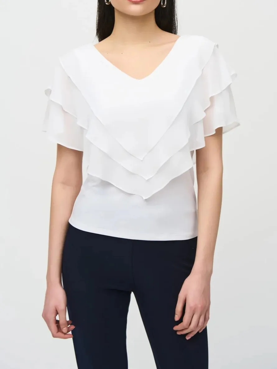 Silky Knit Top With Chiffon Overlays