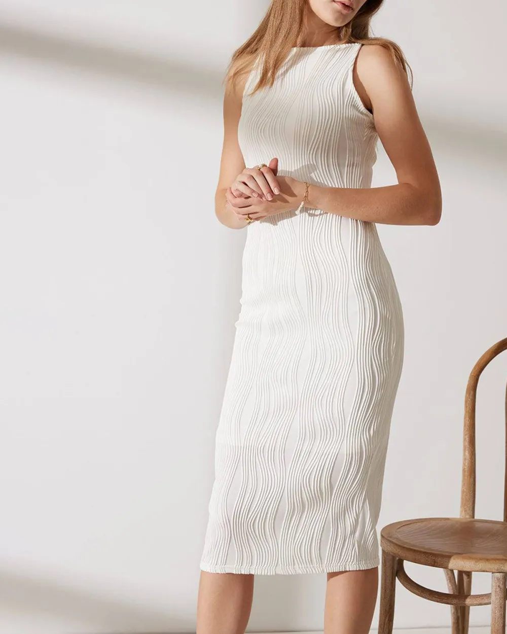 White Vertical Ribbed Bodycon Dress