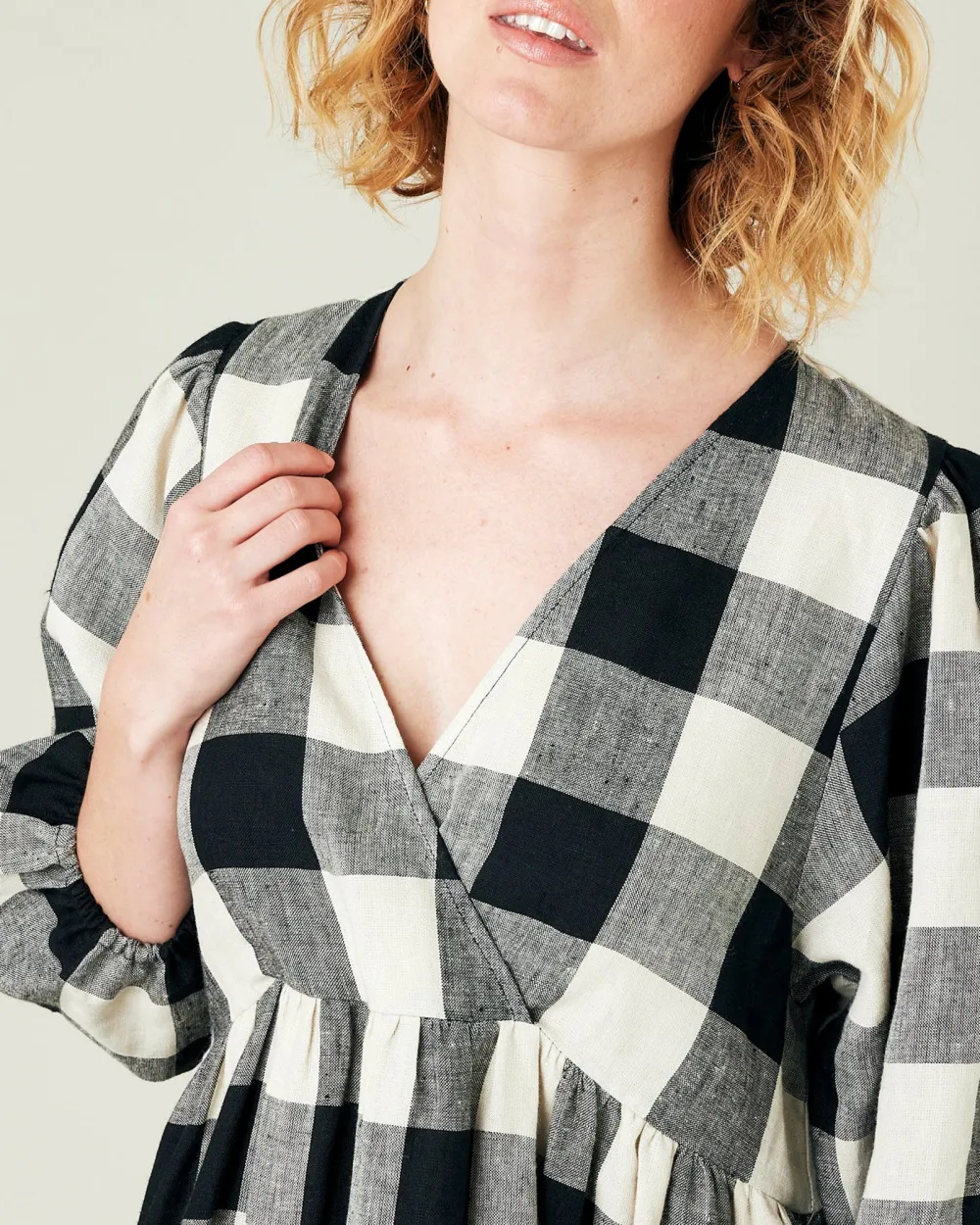 ABBIE STONE & BLACK MEGA CHECK LINEN DRESS