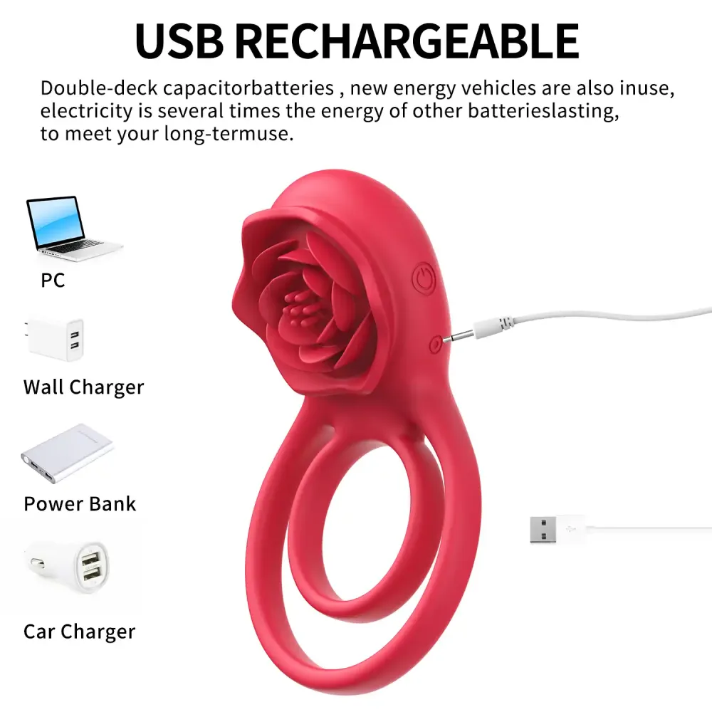 Cock Ring Cock Ring Cock Ring Rose Clitoral Stimulator Cock Ring with 9 Vibrations, Couples Sex Toys Red