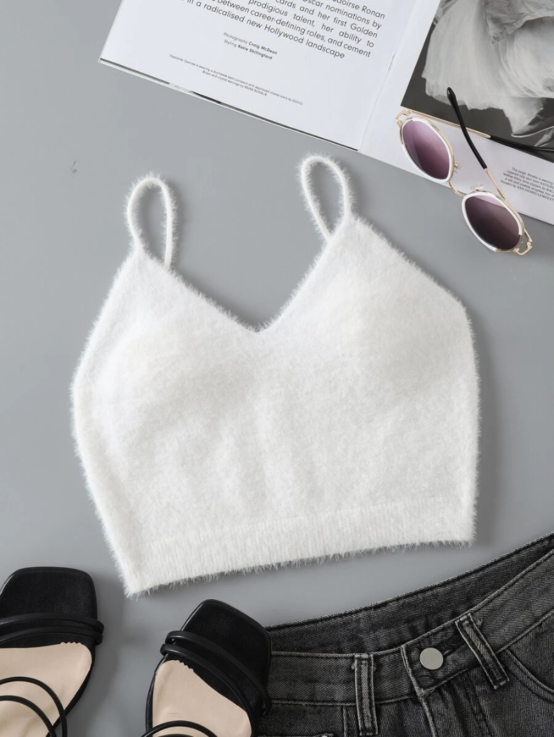 Solid Crop Fluffy Knit Top