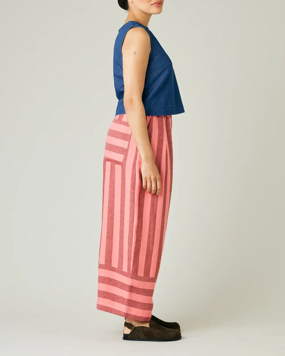 BOBBI BLUSH STRIPE LINEN TROUSERS