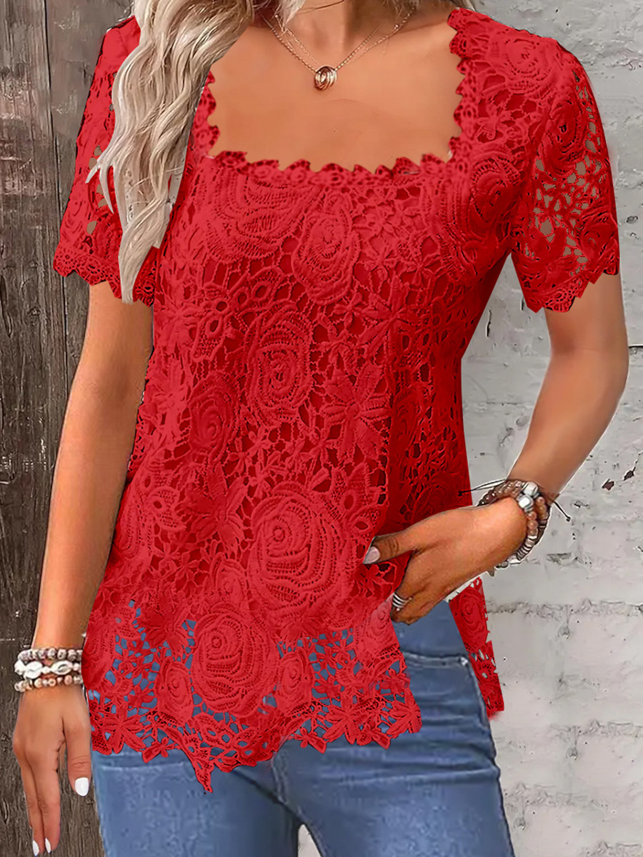 Elegant Lace Short Sleeve Top