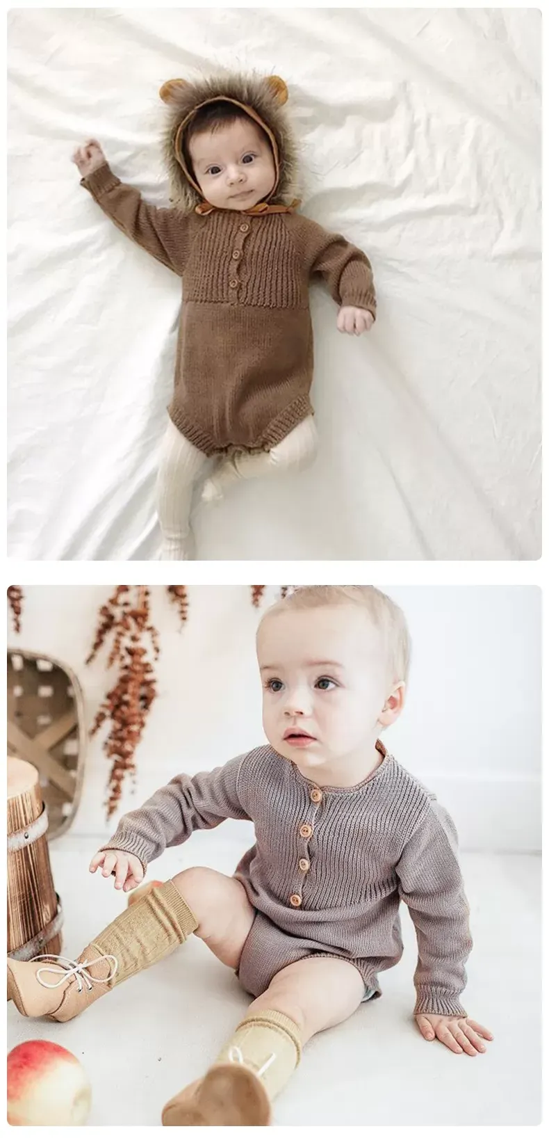 ins Nordic plain color baby knitted sweater spring and autumn one-piece baby long-sleeved triangle ha newborn baby clothes body suit